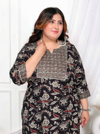 Miravan Women's Plus Size Multi Colour Floral Printed Zari Embroidery Yoke Design Kurta with Palazzo | Grocsy