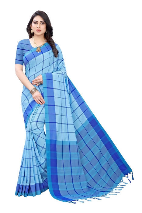 Vamika Blue Cotton Silk Weaving Saree (Goggle Blue) | Grocsy
