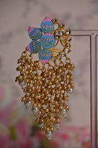Sky Blue And Pink Ethnic Enamel Meenakari Lotus Earrings By House of Ree - Swadesiicart