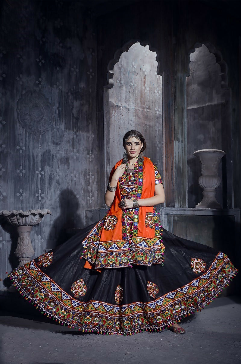 AI Fashion Black Art Silk Designer Navratri Lehenga Choli Collection | Grocsy