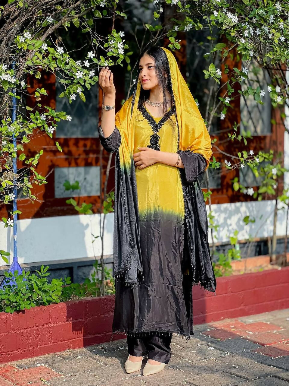 Teeya Creation Women's Trendy Stylish French Crepe Silk Yellow Kurta Set | Grocsy