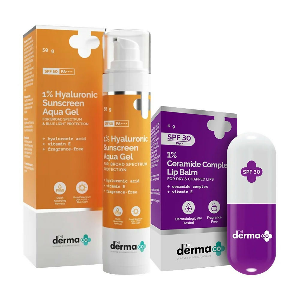 The Derma Co SPF PA Summer Combo with Hyaluronic Sunscreen and Ceramide Lip balm With Vitamin E | Grocsy