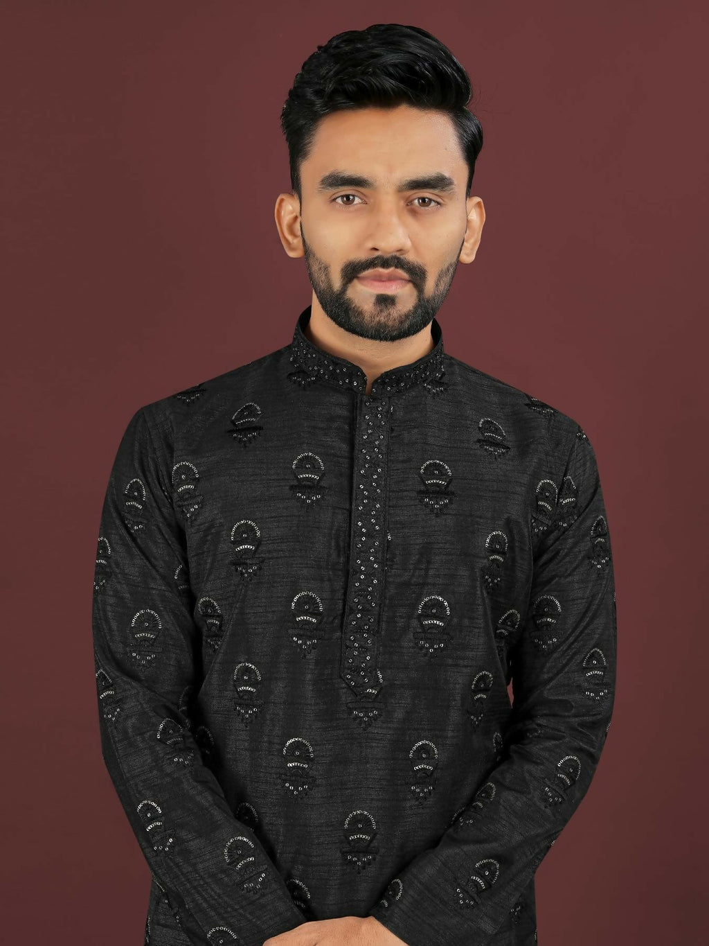 Anaita Black Embroidered Silk Straight Kurta | Grocsy