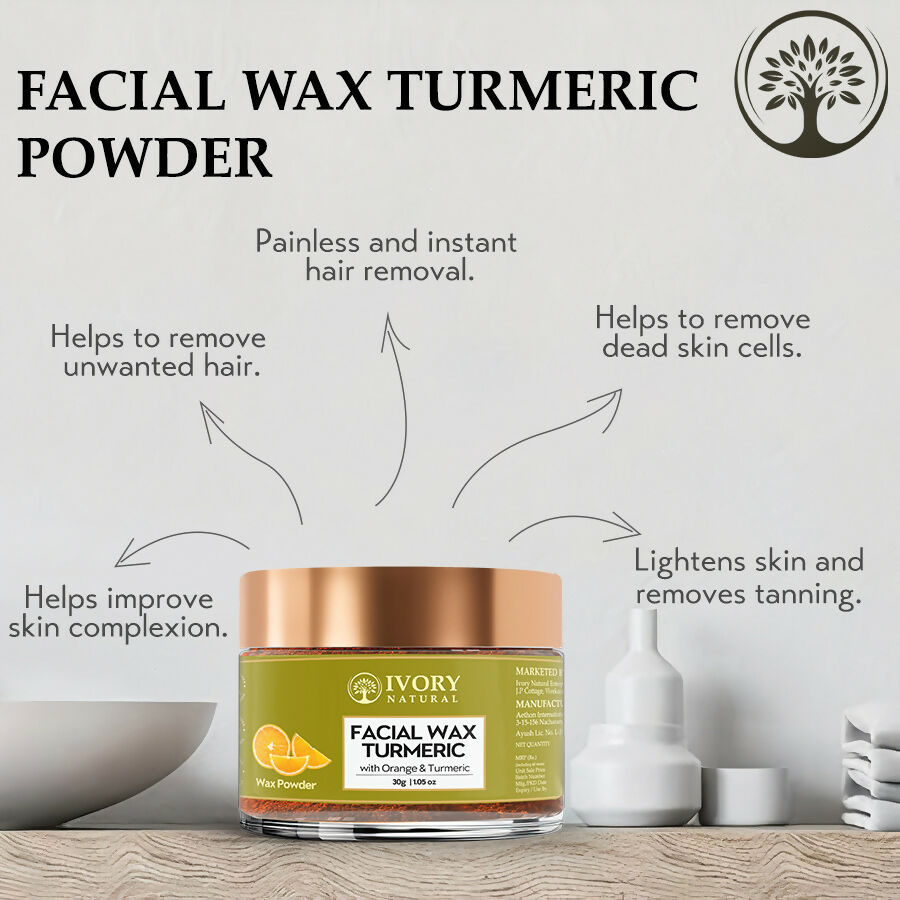 Ivory Natural Facial Wax Powder With Turmeric - Natural Facial Hair Removal Wax For Instant Skin Brightening | Grocsy