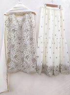 Teeya Creation Women's Georgette White Embroidered Sharara Set With Sequence Work And Lace Border Dupatta | Grocsy