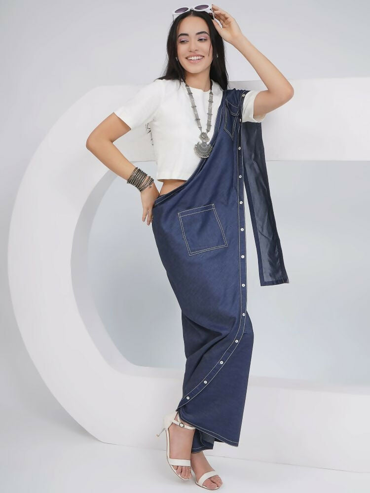 Joban Fashion Off White Cotton Denim Skirt Drape With Top | Grocsy