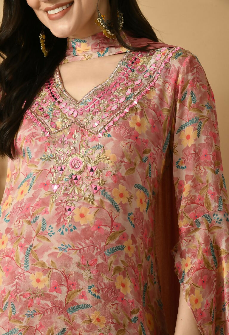 Joban Fashion Rose Gold Chinnon Kurta Set | Grocsy