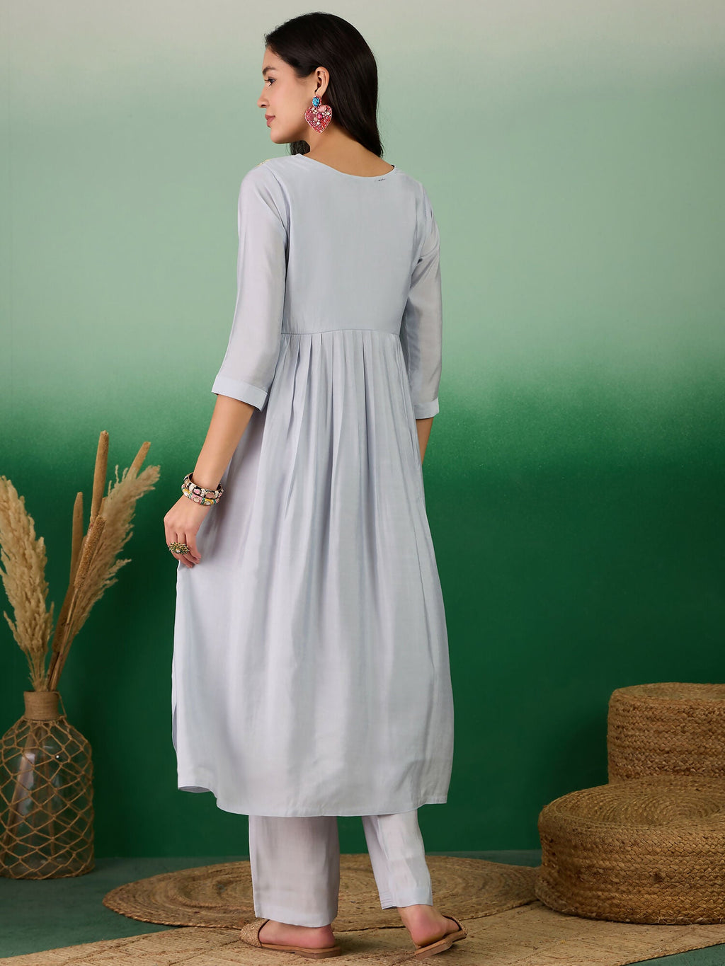 Blue Embroidered Muslin Kurta and Trouser - Berlin | Grocsy