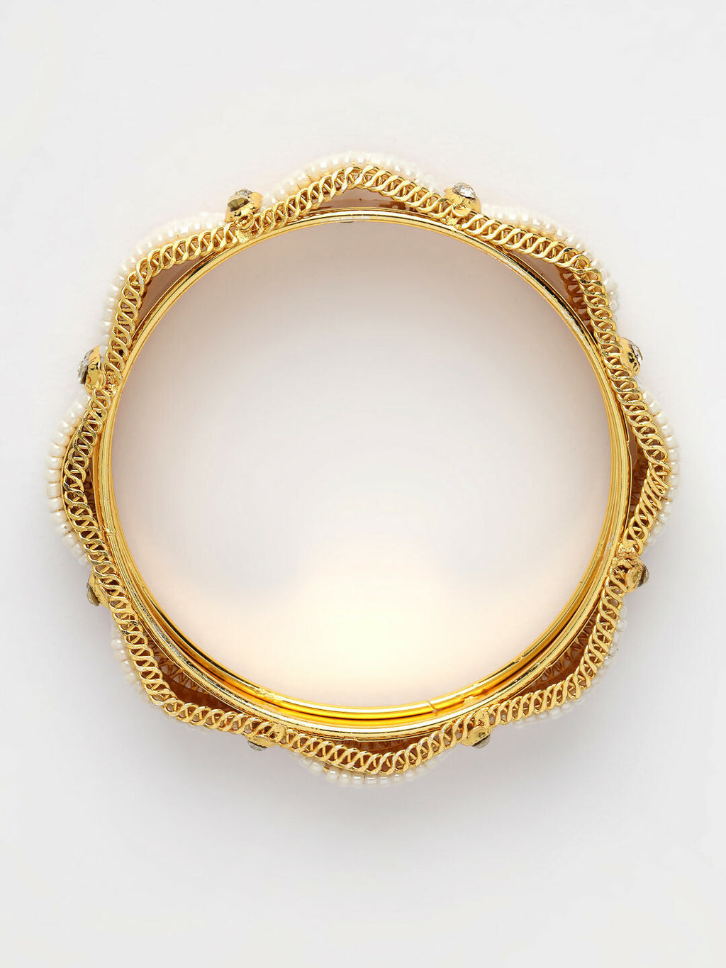 NVR Women's Set of 2 Gold-Polished Pearl Handcrafted Traditional Bangles