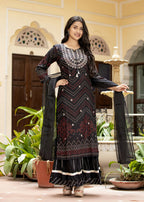 Kaajh Women's Black Embroidered Cotton Kurta Sharara Set With Dupatta | Grocsy