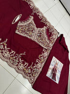 Anaita Red Real Premium Silk Stitched Shrug Suit with Embroidery Work | Grocsy