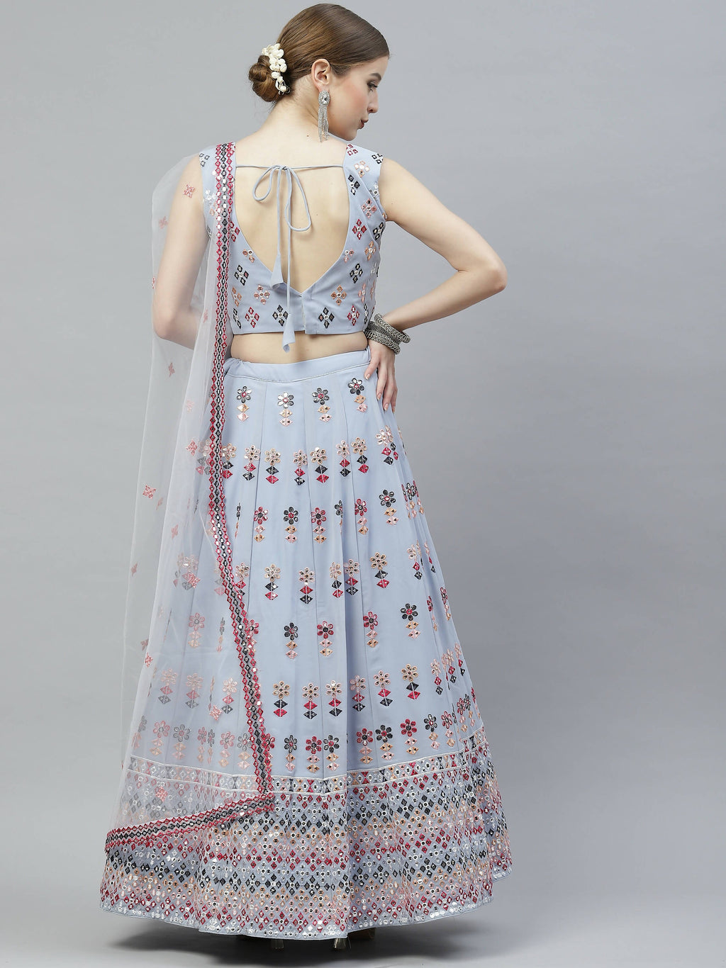 Sky Blue Georgette Heavy Embroidery mirror Work Lehenga Choli with Dupatta - Jivika | Grocsy