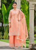 Pretty Peach Stone & Cording Work Festive Palazzo Suit - Emponline | Grocsy