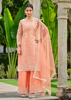 Pretty Peach Stone & Cording Work Festive Palazzo Suit - Emponline | Grocsy