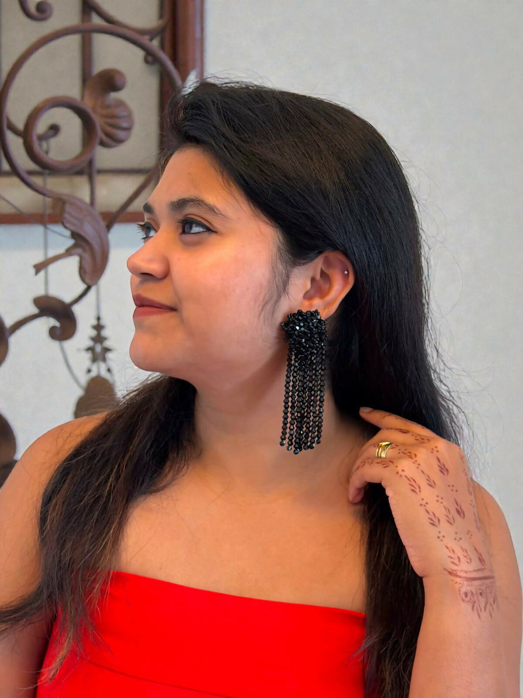 Inhanns Handmade Crystal Waterfall Earrings - Long - Navy Blue | Grocsy