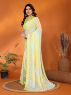 Partywear Designer Bright Moss Satin Patta lemon Fancy Saree - Durga | Grocsy