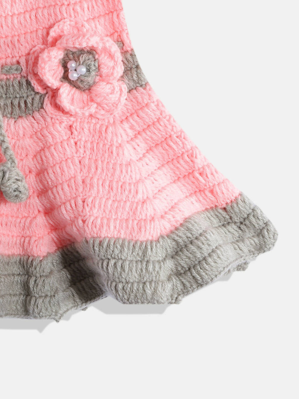 Chutput Kids Woollen Hand Knitted Short Sleeves Flower Detail Dress For Baby Girls - Pink | Grocsy