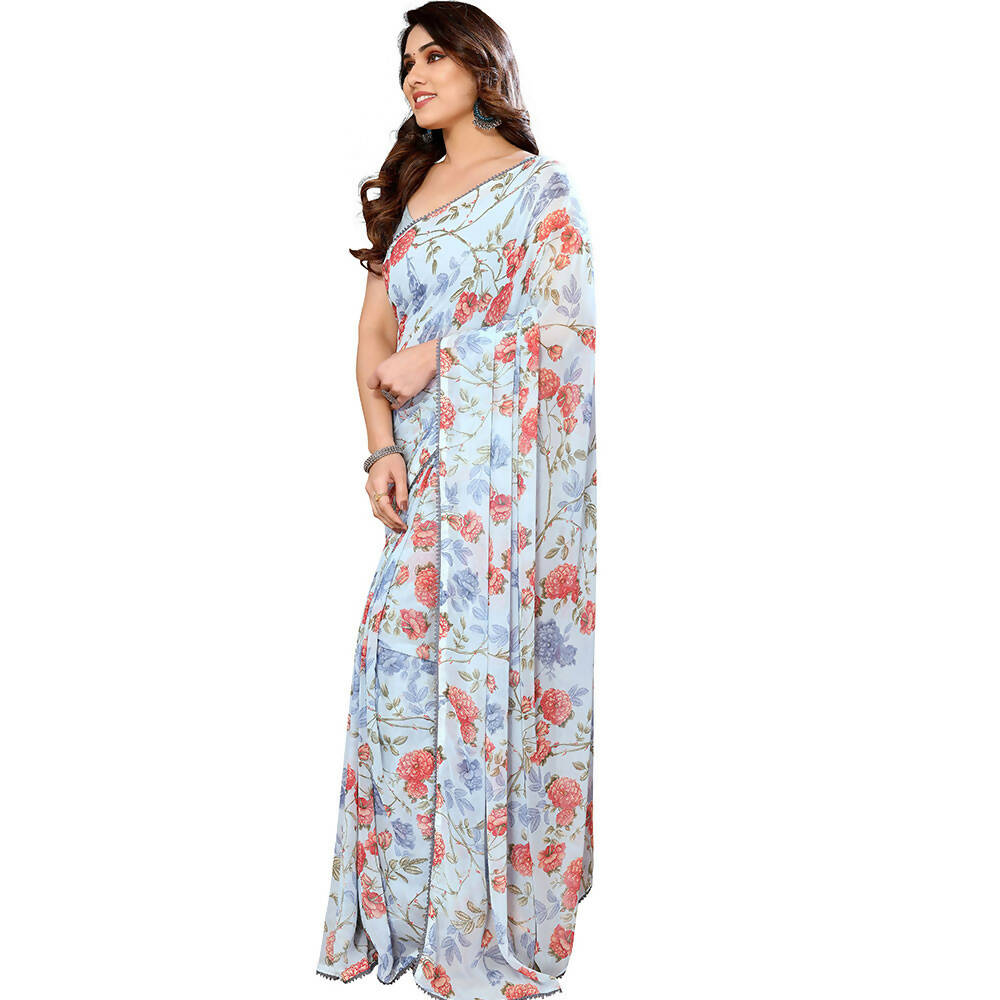 Women's Partywear Designer Sky blue Georgette Fancy Saree - Satrangi | Grocsy