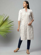 Ahalyaa Womens Off White Color Pure Cotton Printed Kurtas | Grocsy
