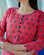 Yufta Women's Red Handblock Printed Kurta Set | Grocsy