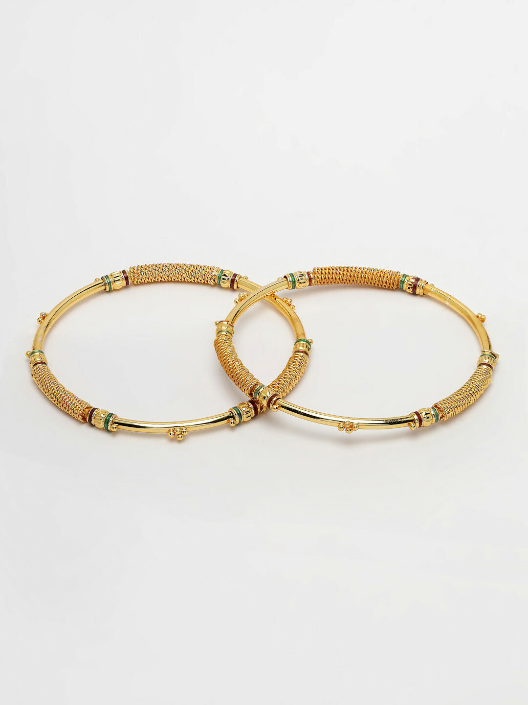 NVR Women's Set of 2 Gold-Polished Handcrafted Traditional Bangles