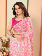 Pink Georgette Designer Printed Ready To Wear Saree - Elite | Grocsy
