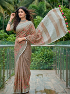 Shree Shyam Fashion Brown Linen Saree | Grocsy