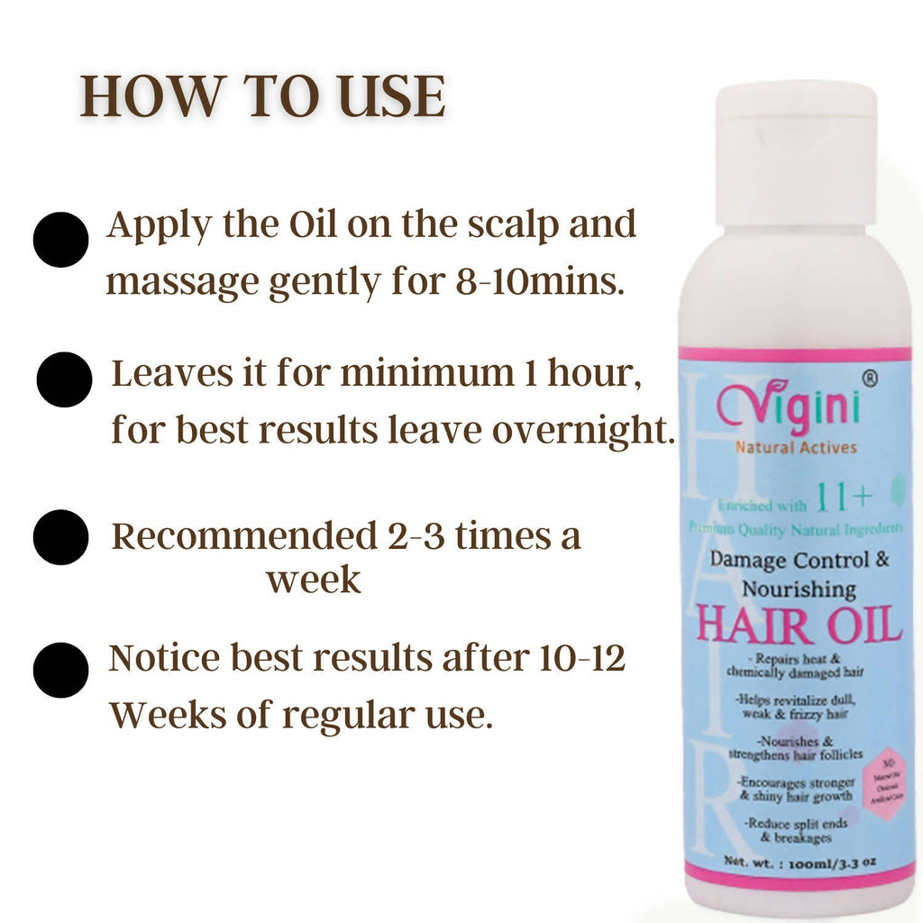 Vigini Damage Repair Nourishing Hair Care Tonic Oil with Keratin, Brahmi, Coconut Oil | Grocsy