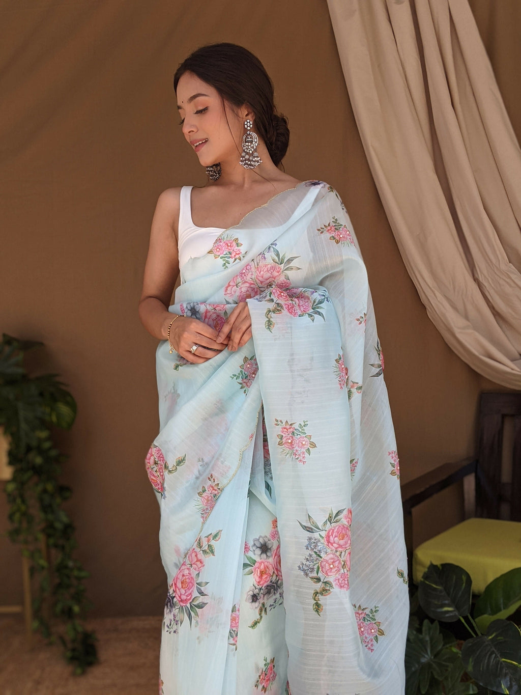 Vamsee White Border White Organza Saree | Grocsy