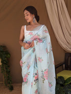 Vamsee White Border White Organza Saree | Grocsy