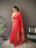 Joban Fashion Red Jacquard Butti Soft Lichi Silk Paithani Saree | Grocsy