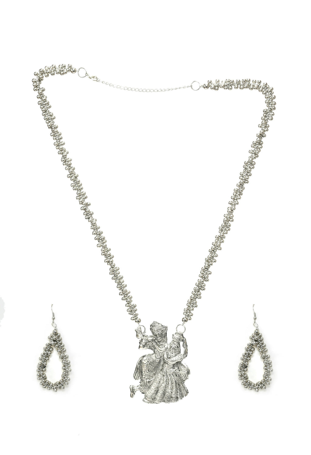 Mominos Fashion Johar Kamal Oxidised Silver-Plated Brass Finish Radha Kishan Long Necklace For Women | Grocsy