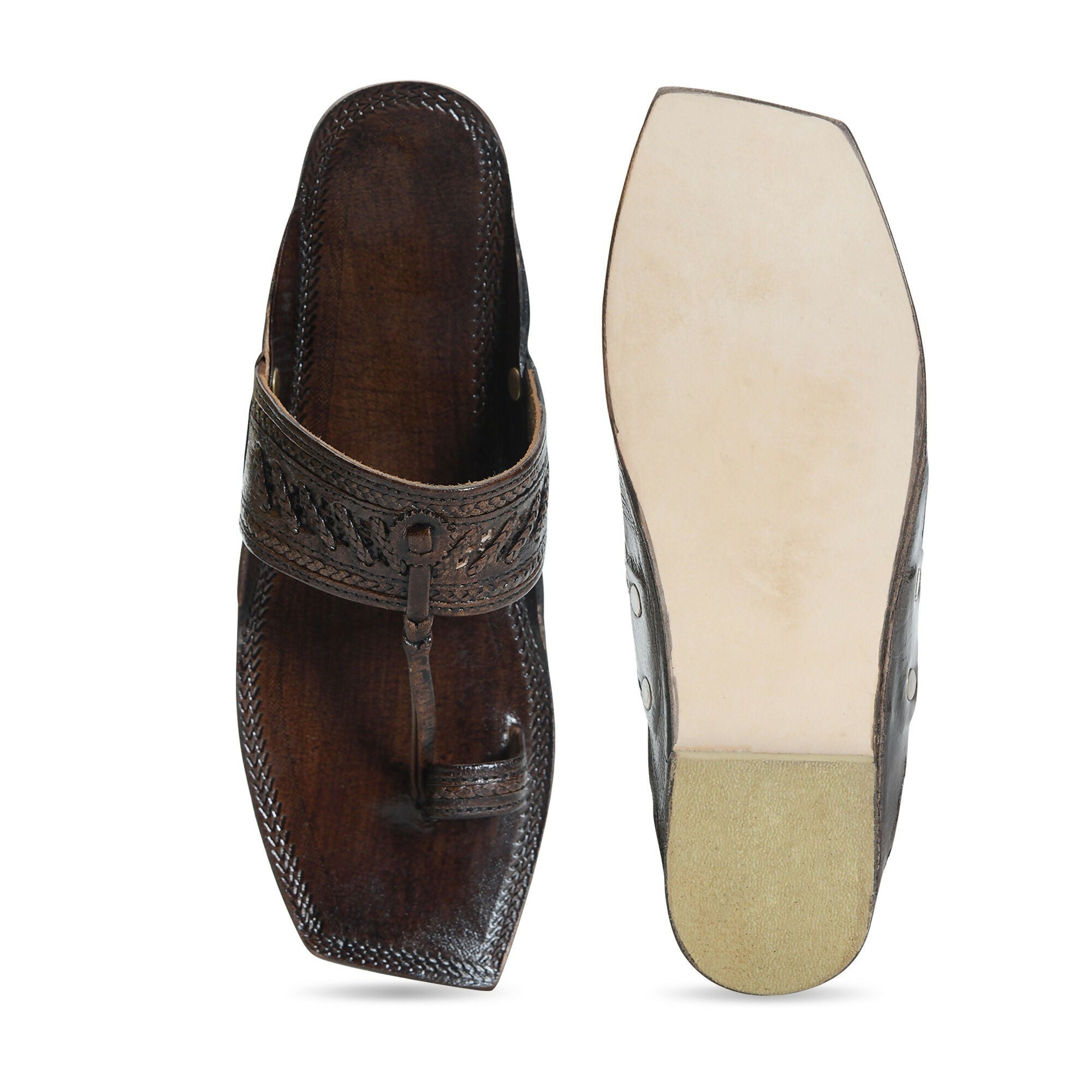 Stepsoft Men'S Brown Kolhapuri Chappal | Cutwork Leather Ethnic Slip-On Footwear | Grocsy