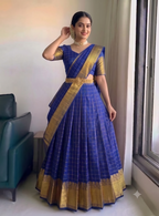 Teeya Creation Vibrant Royal Blue Checkered Silk Lehenga Choli with Antique Gold Border | Grocsy