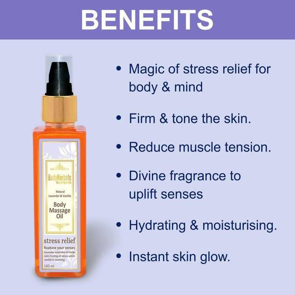 Bodyherbals Stress Relief, Lavender & Vanilla Body Massage Oil | Grocsy
