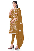 Olive Organza Silk Embroidered Work Unstitched Dress Material - Tanvi | Grocsy