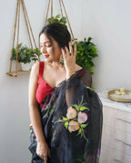 Vamsee Black Organza Saree | Grocsy