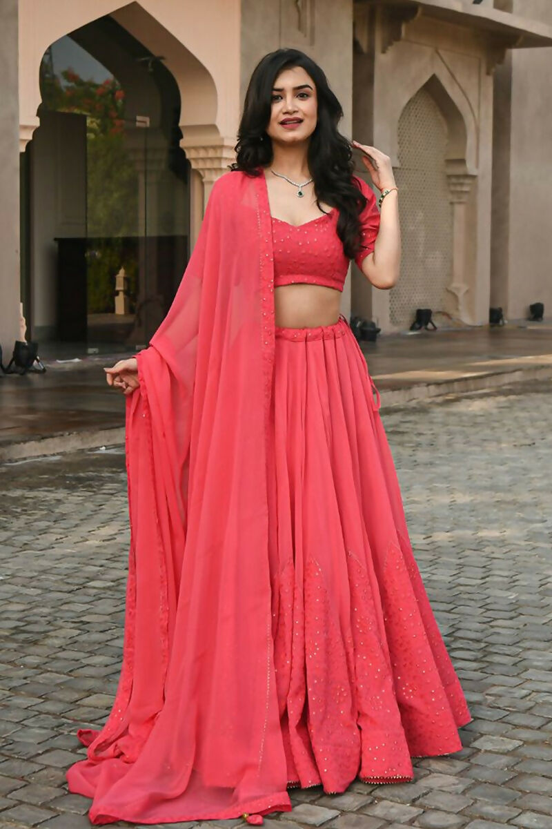 Jyoti Fashion Gajri Thread Embroidery Georgette Lehenga Choli with Dupatta | Grocsy
