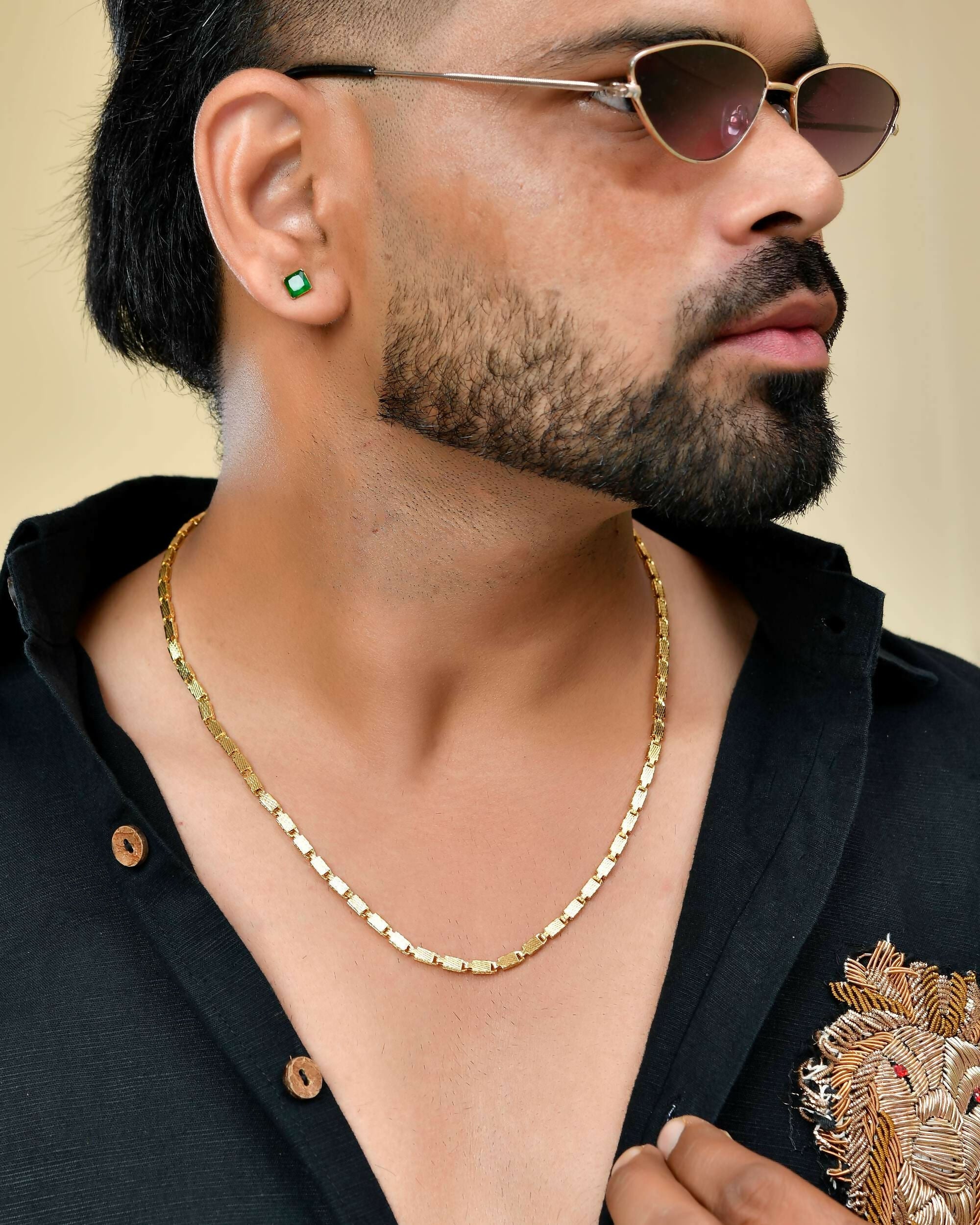VOJ Gold-Polished Biscuit Shaped Chain For Men | Grocsy