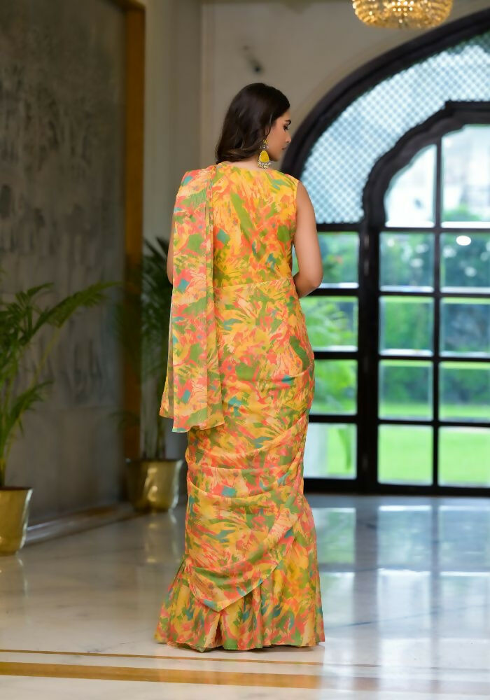 Partywear Designer Yellow Slime Georgette Fancy Saree - Anbazaar | Grocsy