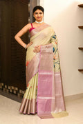 Joban Fashion Lavender & Brown Saree Kataan Applick Witch Mirror | Grocsy