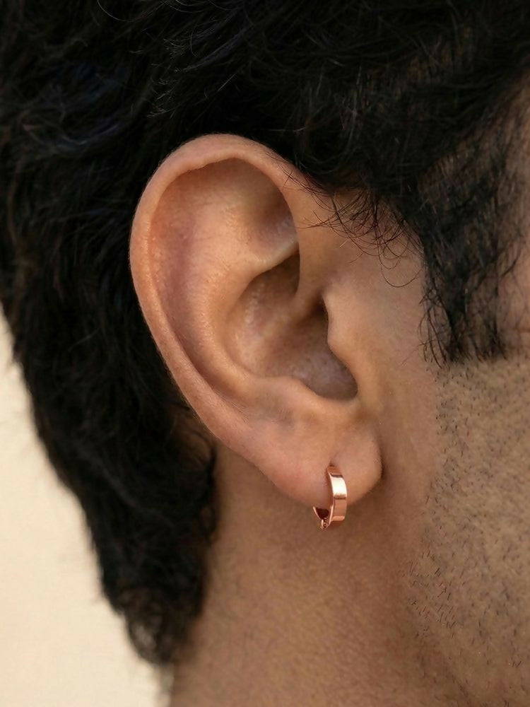 NVR Men's Rose Gold Plated Hoop Earrings | Grocsy