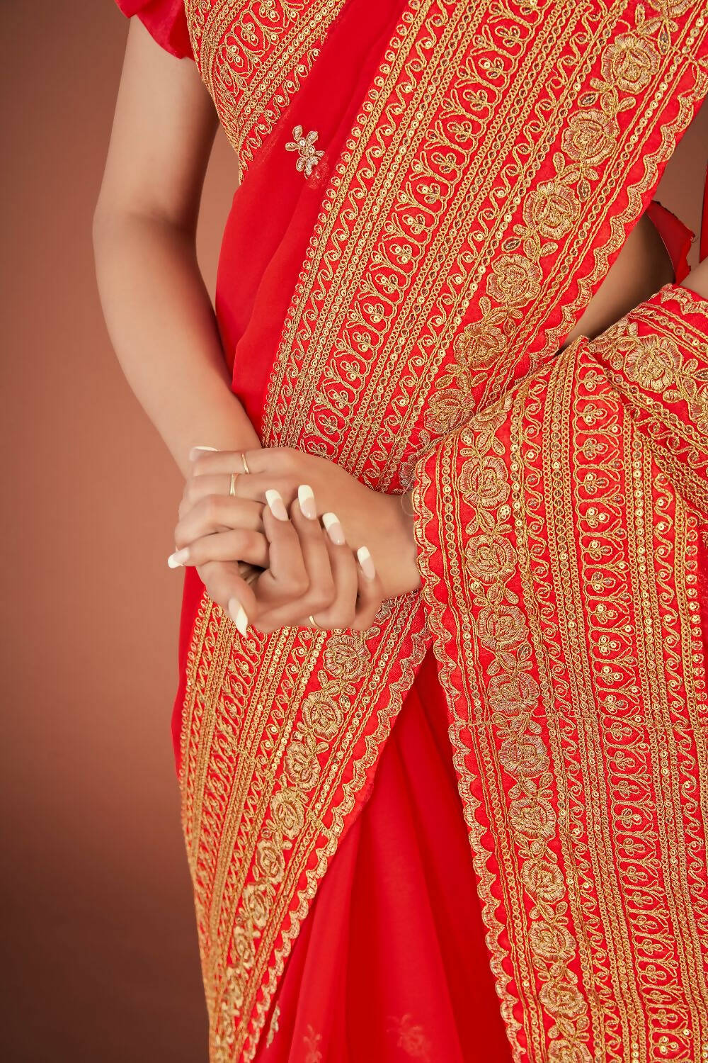 Vamsee Red Organza Saree | Grocsy