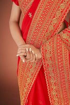 Vamsee Red Organza Saree | Grocsy