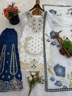 Teeya Creation Blue Gimmy Silk Designer Embroidery Work Wedding Wear Palazzo Pair | Grocsy