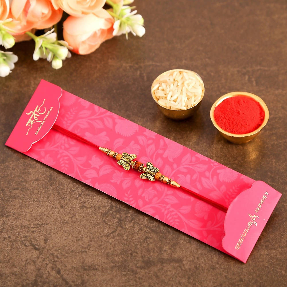 Ethnic Butterfly Rudraksha Rakhi & Soan Papdi | Grocsy