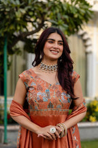 Teeya Creation Orange Color Vichitra Silk Designer Party Wear long Gown | Grocsy