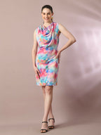 Myshka Women's Multi Printed Cowl Neck Bodycon Party Dress | Grocsy