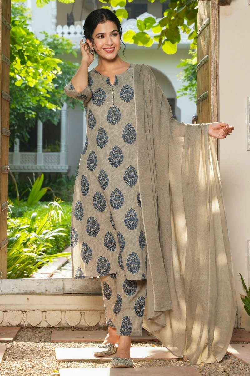 Aramya A-line Linen Cotton Floral Print Women's Kurta - Grey | Grocsy