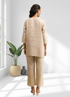 Joban Fashion Beige Linen Embroidered Readymade Cord Set | Grocsy
